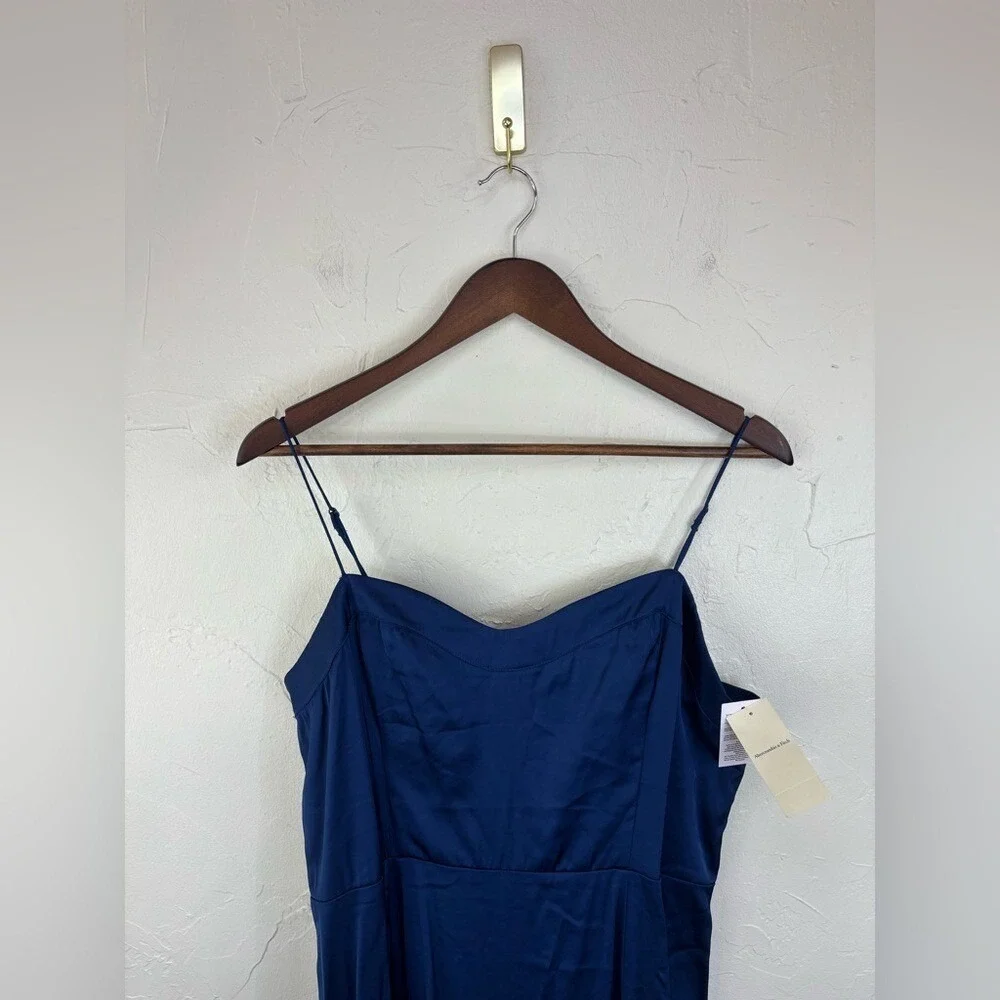 ABERCROMBIE & FITCH A&F Camille Maxi Dress Navy Blue‎ Spaghetti Strap Long Slit